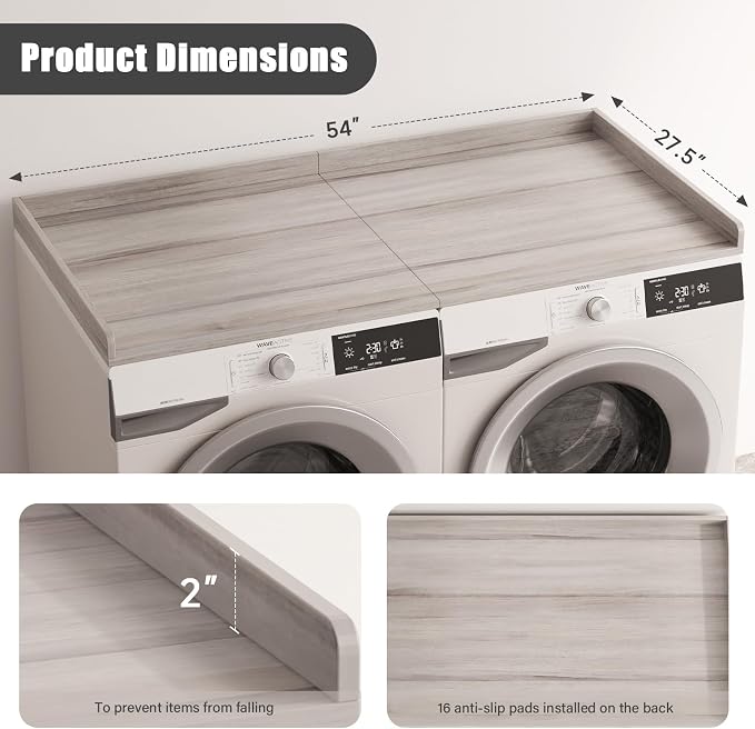 54"×27.5"×2" Foldable Washer Dryer Countertop, Solid Wood Laundry Storage Shelf - Image 2
