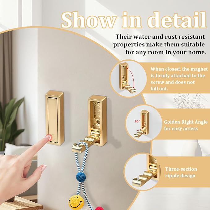 4pack Gold Foldable Wall Hooks, Folding Coat Hooks Wall Mounted, Foldable Plant - Image 4