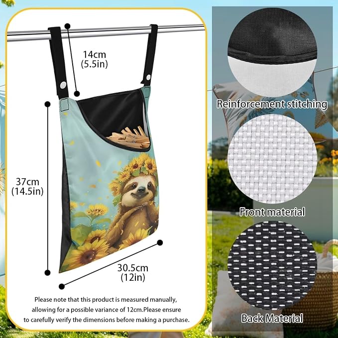 Sloth Sunflowers Clothespin Bag Holder Multi Purpose Hanging Storage Dust-Proof - Image 6