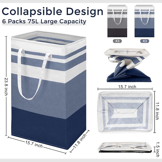 Foaincore 6 Pieces 75 L Laundry Hamper Basket Organizer Large Laundry Bag Bulk - Image 2