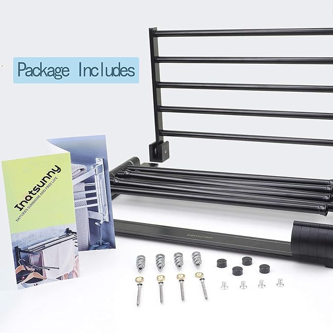 Wall Mounted Laundry Rack with Swivel Arms Hooks and Space Aluminum Design - Image 7