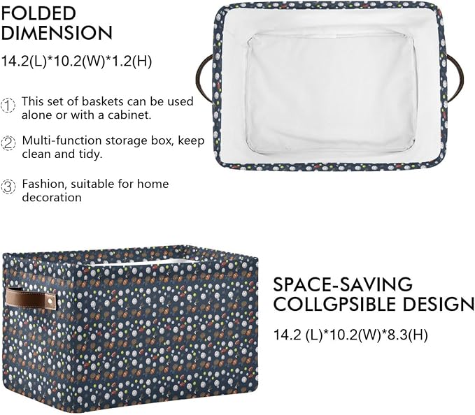 Rectangular Storage Bins Box Cartoon Sports Balls Gloves Pattern Foldable Shelf - Image 2