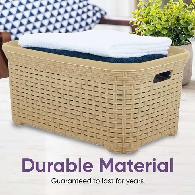 Superio Laundry Basket Plastic Storage Hamper Basket, Wicker Design 50 Liter - Image 8