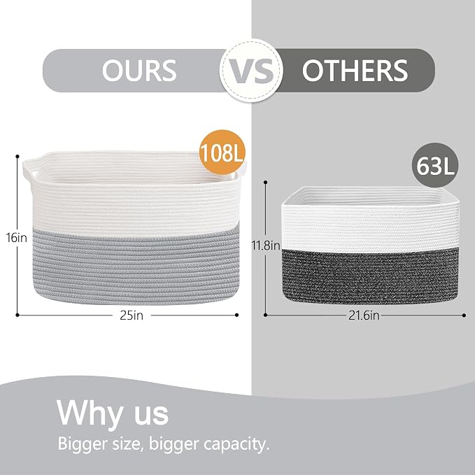 XXXXL Blanket Basket, Extra Large Wicker Woven Blanket Pillow Storage Bin - Image 3