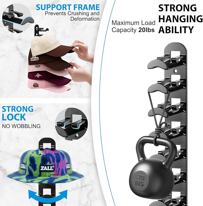 4 Pack Hat Organizer for Baseball Caps, Hat Rack for Wall Hold Up to 40 Hats - Image 4