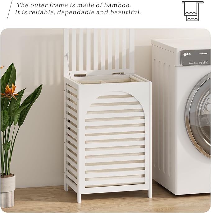 Laundry Hamper with Lid, Bamboo Large Waterproof Clothes Laundry Basket - Image 6