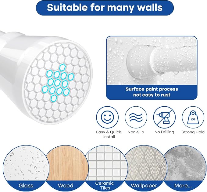 4Pack Tension Curtain Rod 30 to 64 Inch White Adjustable Curtain Rods No - Image 3