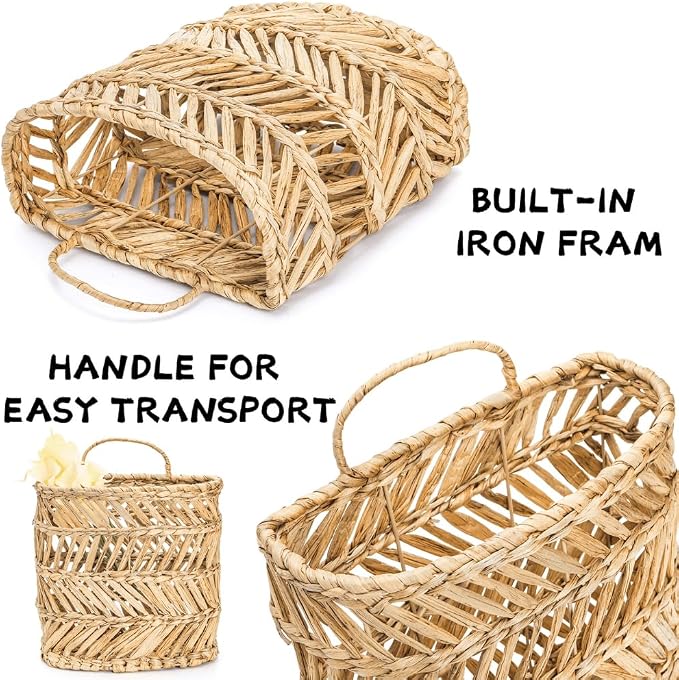 YOUEON Large Woven Hanging Storage Basket, Handwoven Front Door Flower Baskets - Image 3