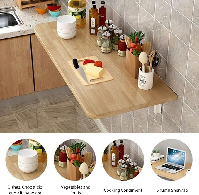 Wall Mounted Folding Table for Kitchen, Wood Wall Mounted Table, Bracket Heavy - Image 7