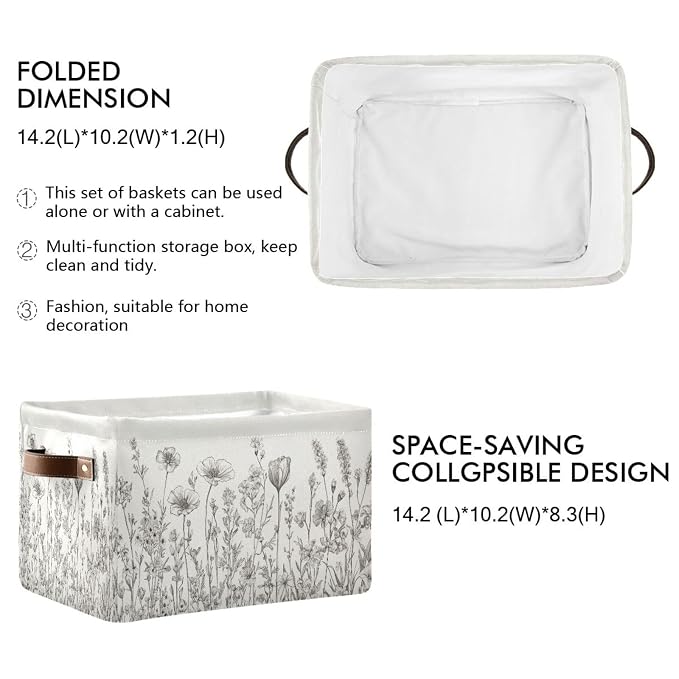 Floral Flower White Rectangular Storage Bin Basket - Image 2