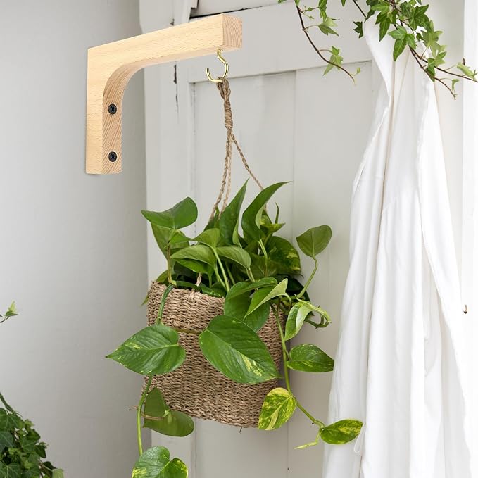 Upriver 2 Pack Wooden Plant Hanger Hooks, Wall Mounted Hanging Basket Hooks - Image 6