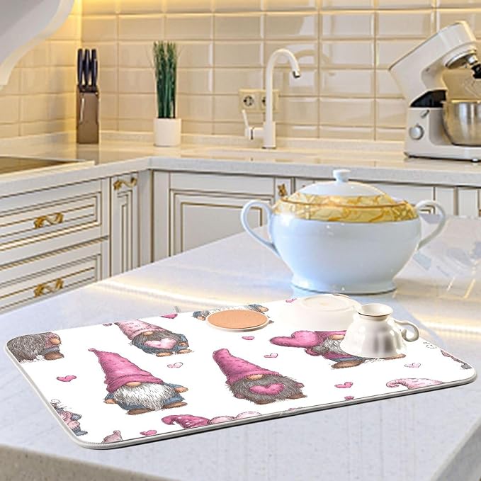 Cute Gnomes with Pink Hats Dish Drying Mat Super Absorbent Drying Mat 16x18 - Image 6
