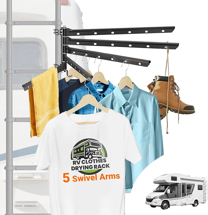 RV Clothes Drying Rack, 26.5-inch Width Ladder Mounted Clothes Drying Rack by Terapaton