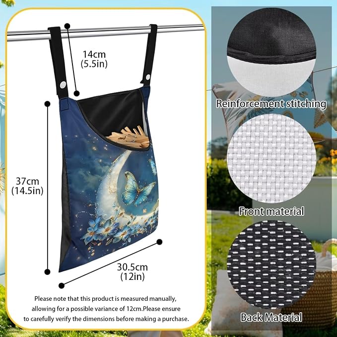 Moon Floral Clothespin Bag Organizer Storage Bags Space-Saving Clothes Pin - Image 7