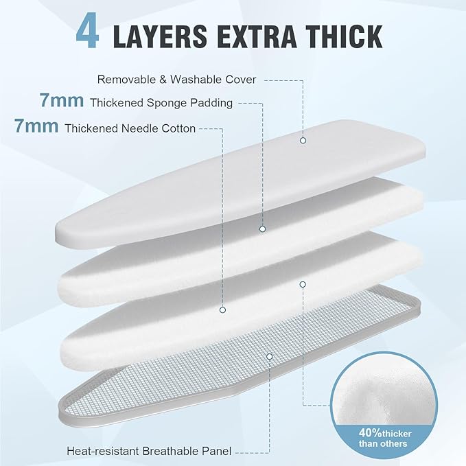 oleaf Ironing Board with Cover and Thicken Pad 43 x 13 Height Adjustable Full - Image 3