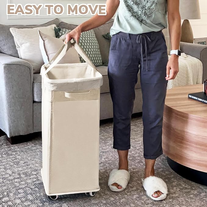 CHICVITA Collapsible Laundry Basket on Wheels 75L, Slim Laundry Hamper - Image 7