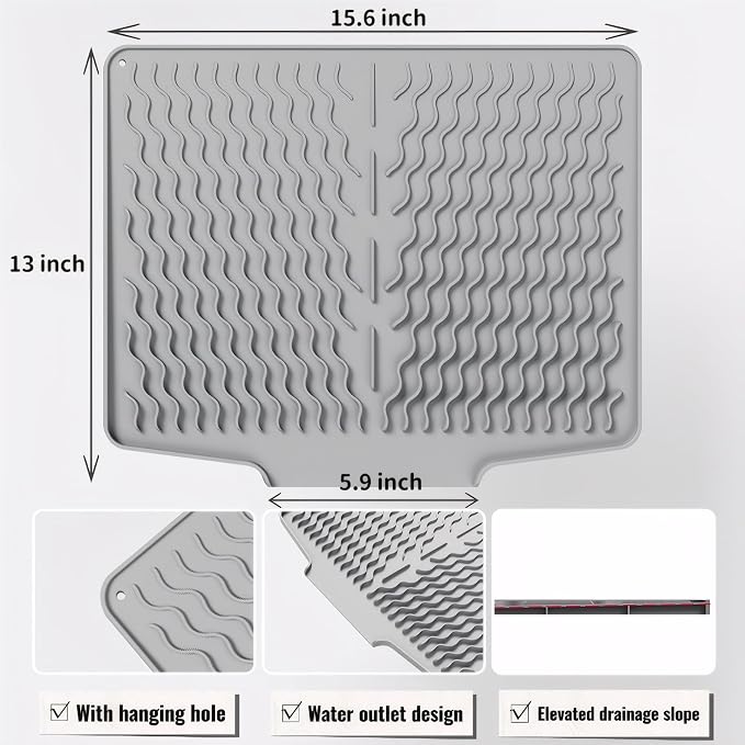 Silicone Dish Drying Mat for kitchen Countertop, Heat Resistant Mats, Dish - Image 7