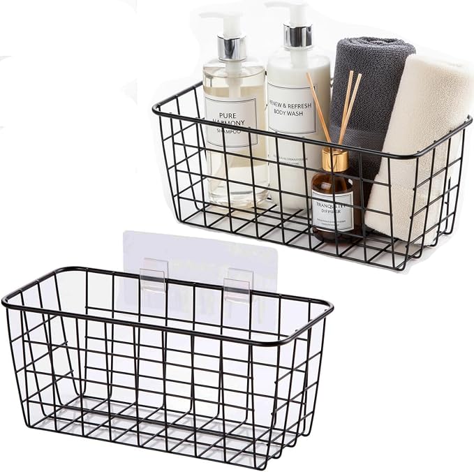 2 Set Adhesive Hanging Wall Basket Inside Cabinet Door Organizer, Wall Storage by HomeSpaceStorageBasket