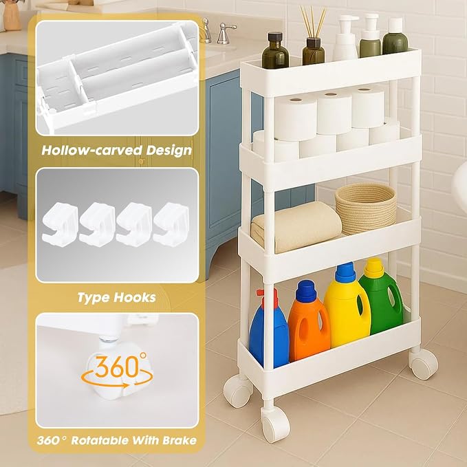 ShellKingdom 4 Tier Bathroom Storage Organizer, Slim Rolling Storage Cart - Image 6