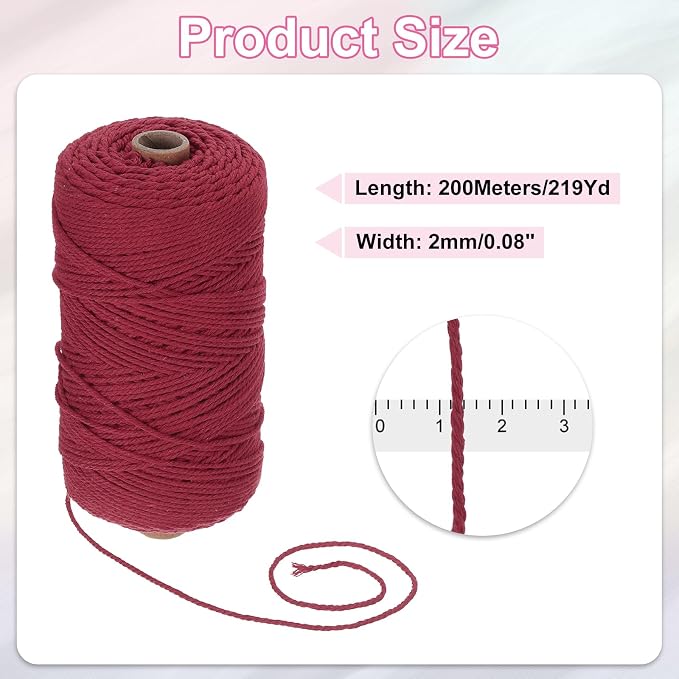 HARFINGTON Natural Macrame Cord 2mm x 220 Yards 3 Strand Twisted Cotton Macrame - Image 2