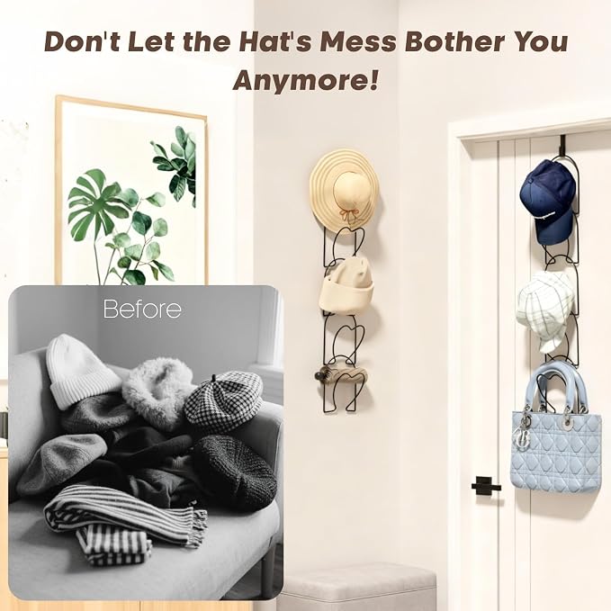 LINFIDITE 10 Pack Hat Rack for Wall hat Organizer for Baseball caps Over Door - Image 2