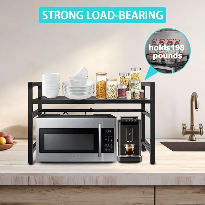 Kitchen Countertop Shelf Organizer, Expandable Microwave Shelf Stand - Image 3