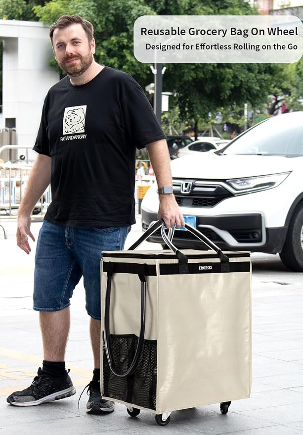 Reusable Grocery Bag on Wheels, Foldable Rolling Tote, Carries Up to 66 lbs - Image 6