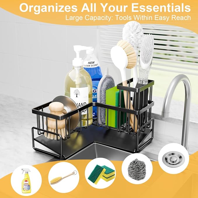 TEAMOLA L-Shaped Kitchen Sponge Holder, Extra Large Sponge Caddy - Image 4