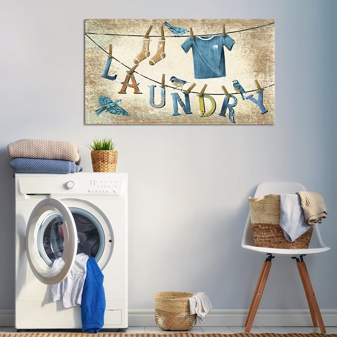 Conipit Laundry Canvas Wall Art Framed Vintage Laundry Room Signs Painting - Image 4