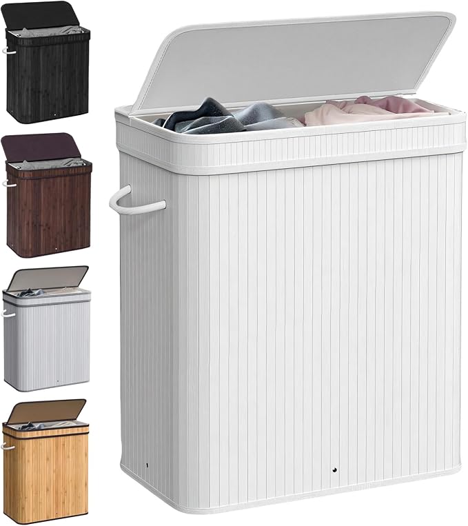 72L Laundry Hamper with Lid, Bamboo Laundry Basket with Removable Liner Bag by Timoau