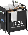 Laundry Hamper Sorter 2 Section 103L: Rolling Laundry Basket Organizer by SAKSUNFORYOU