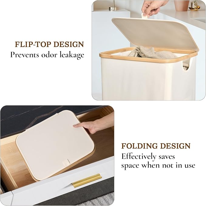 Laundry Basket with Lid, 75L Slim Laundry Hamper with Removable Bag, Travel - Image 5