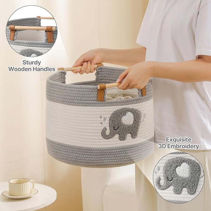 Large Blanket Basket 35L Cotton Rope Basket - Image 3