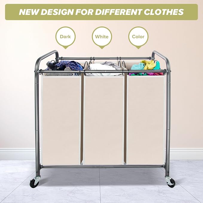 Laundry Sorter Hamper with Wheels, Heavy-Duty Laundry Sorter Rolling Cart - Image 3