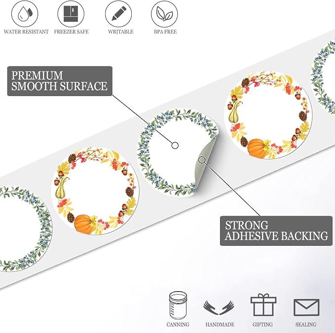 2 Inch Fruit Wreath for Writing 500 Pcs 2 Designs White Stickers for Canning - Image 3