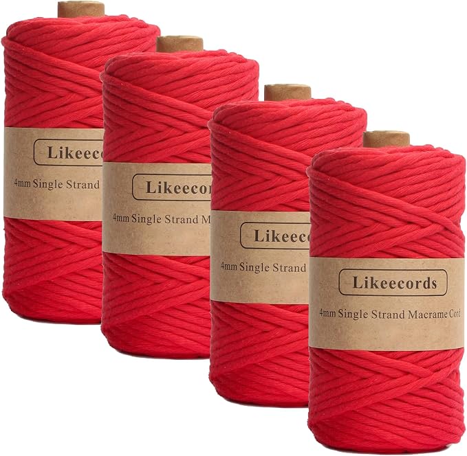 4 Skeins of 4mm X 80m Single Strand Macrame Cord Handmade Decorations Softer by Likeecords