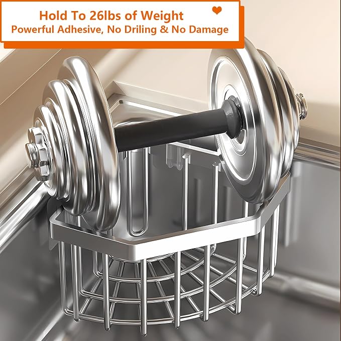 Kitchen Sink Organizer Corner Sponge Holder, Adhesive Stainless Steel Sponge - Image 8