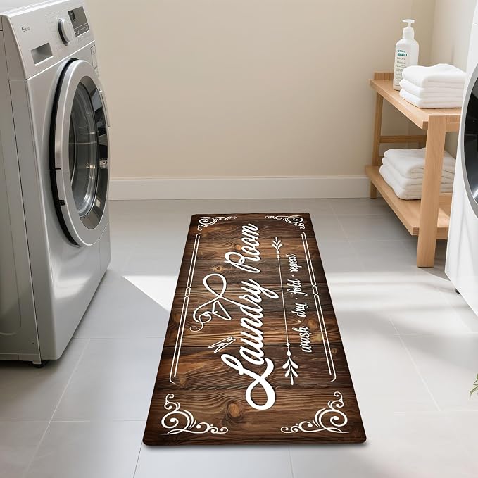 Non-Slip Laundry Room Rug Runner 17.3"x47.2" Washable Floor Carpet Brown- - Image 8