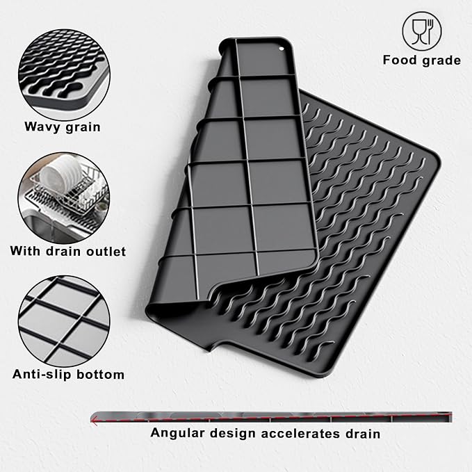 Silicone Dish Drying Mat with Drain Lip 16" x 13" Dish Drying Pad, Drain Mats - Image 5