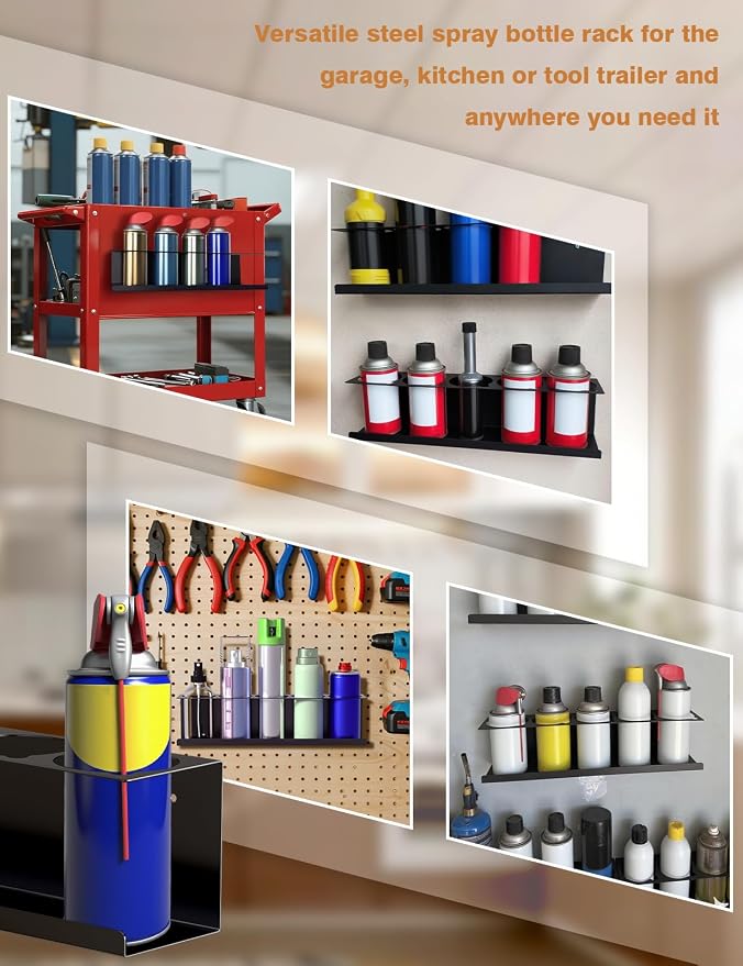 sogiv 6 Pack Spray Can Holder Organizer, Wall-Mounted Steel Spray Bottle Rack - Image 7