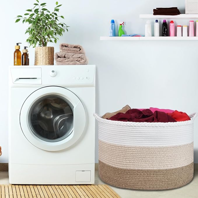 COMSE Extra Large Blanket Basket, Woven Laundry Basket, 21.7”x 13.8”, Nursery - Image 8