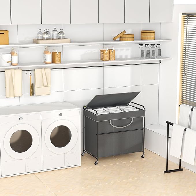 180L Large Laundry Hamper, 3 Compartment Laundry Basket - Image 6