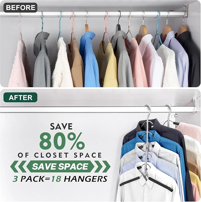 for 3 Pack Space Saving 6 Tier Coat Hangers, Non Slip Foam Padded, Closet - Image 4