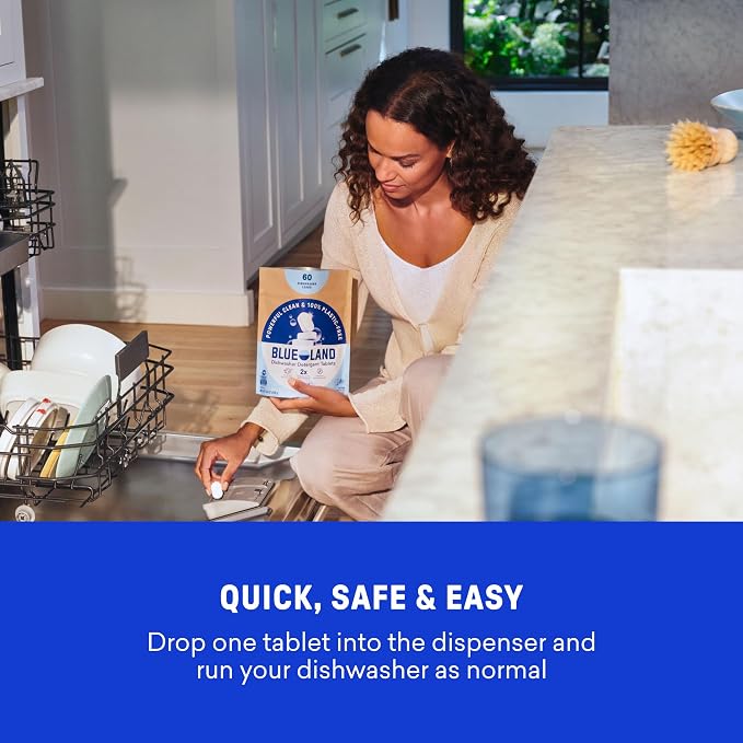 BLUELAND 100% Plastic-Free Dishwasher Detergent Tablets, Free & Clear, - Image 8