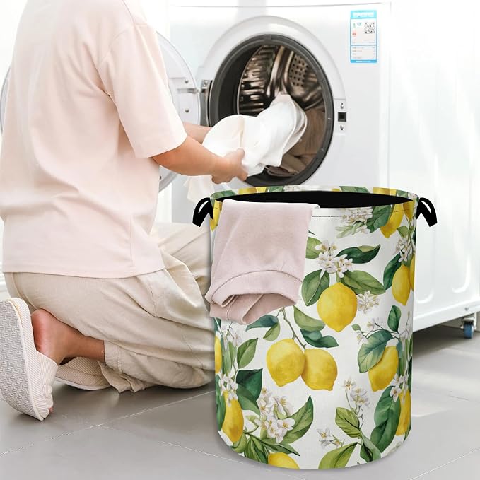 Lemon Laundry Basket, Flower Leaf Foldable Oxford Cloth Tote Bag Laundry Hamper - Image 7