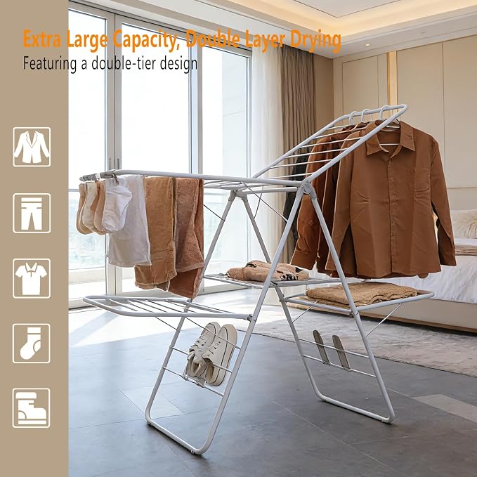 Clothes Drying Rack, Foldable 2-Level Laundry Racks - Image 2