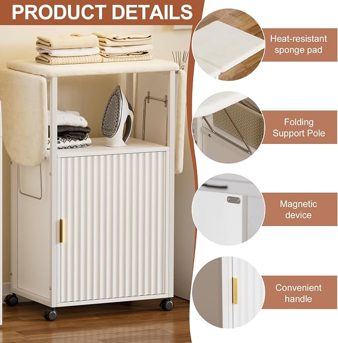 Rolling Ironing Board with Storage Cabinet, Folding Ironing Board with - Image 6