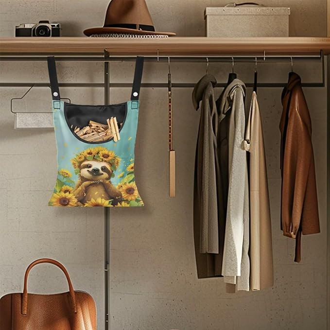 Sloth Sunflowers Clothespin Bag Holder Multi Purpose Hanging Storage Dust-Proof - Image 4