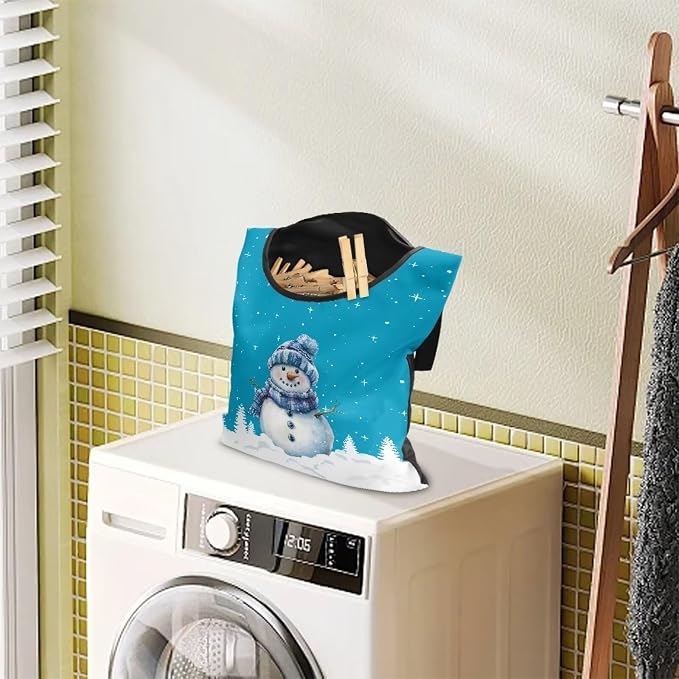 Snowman Clothespin Bag With Hanging Hook and Stretch - Image 3