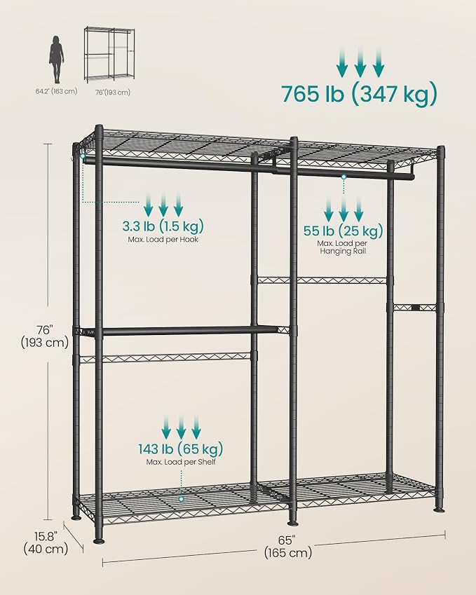 SONGMICS Clothing Rack, Heavy-Duty Garment Rack - Image 5